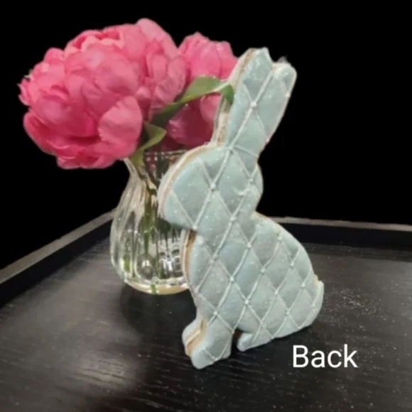 Blue Iced Gingerbread Easter Bunnny Cookie White lattice Resin Figure Decor New - Picture 2 of 7